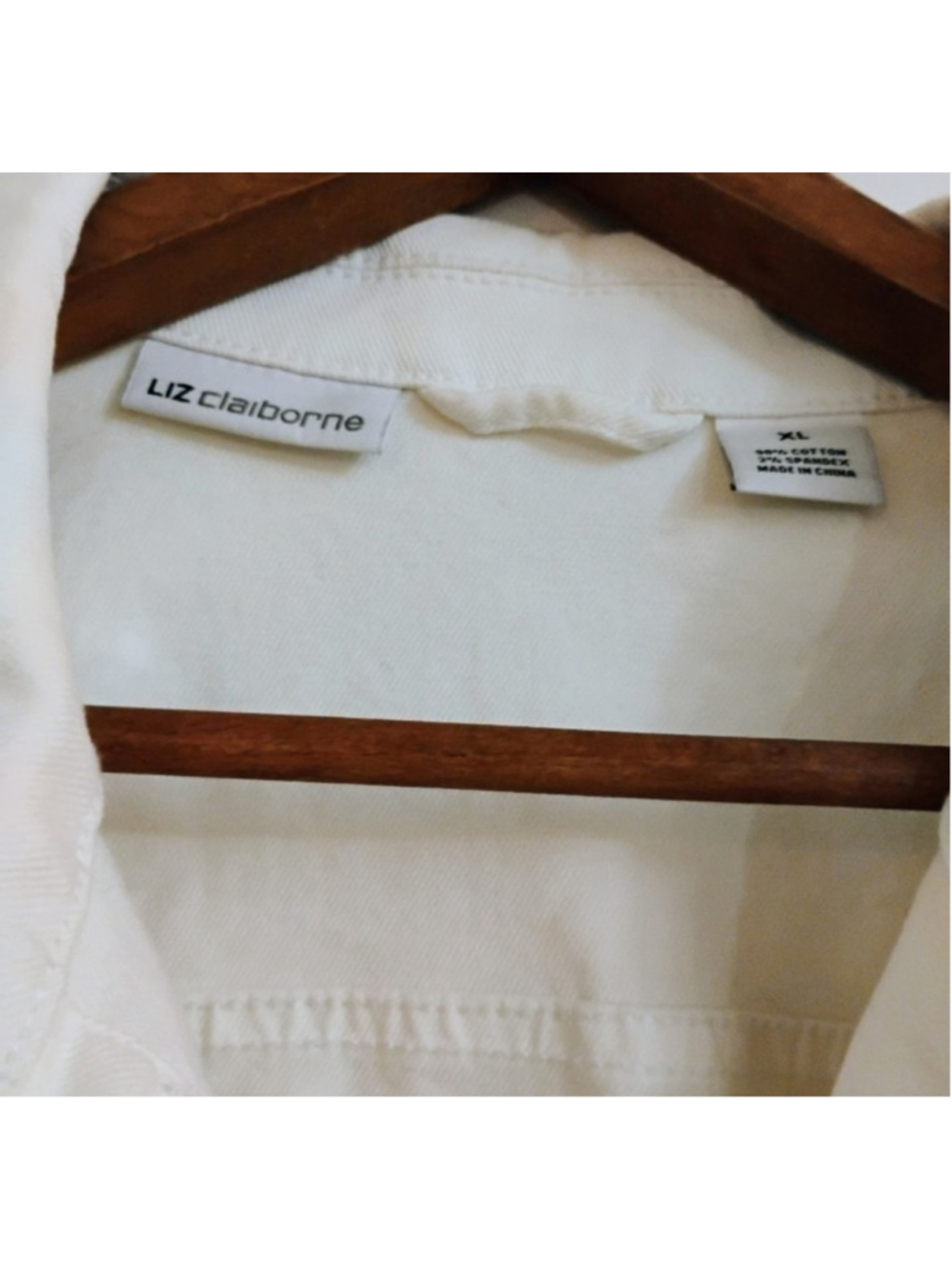 LIZ CLAIBORNE Classic Style White Jean Denim Cotton Jacket XL - Picture 3 of 7